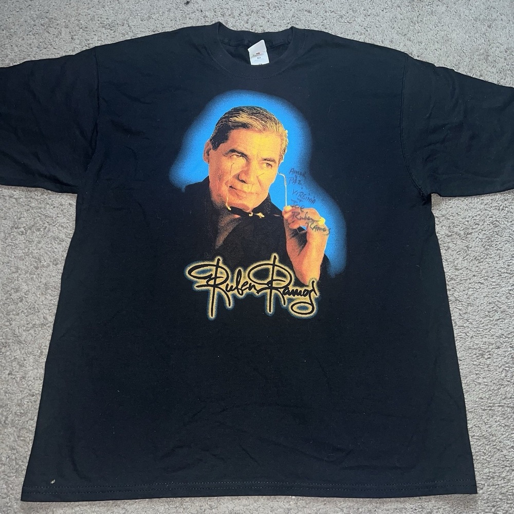 VTG 1998 RUBEN RAMOS SHIRT El Gato Negro Smooth Tejano Music Texas Men XL Signed